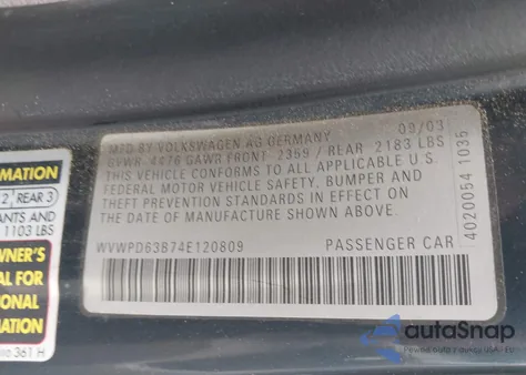 2004 Volkswagen Passat Gls из США, поврежденный, VIN WVWPD63B74E120809